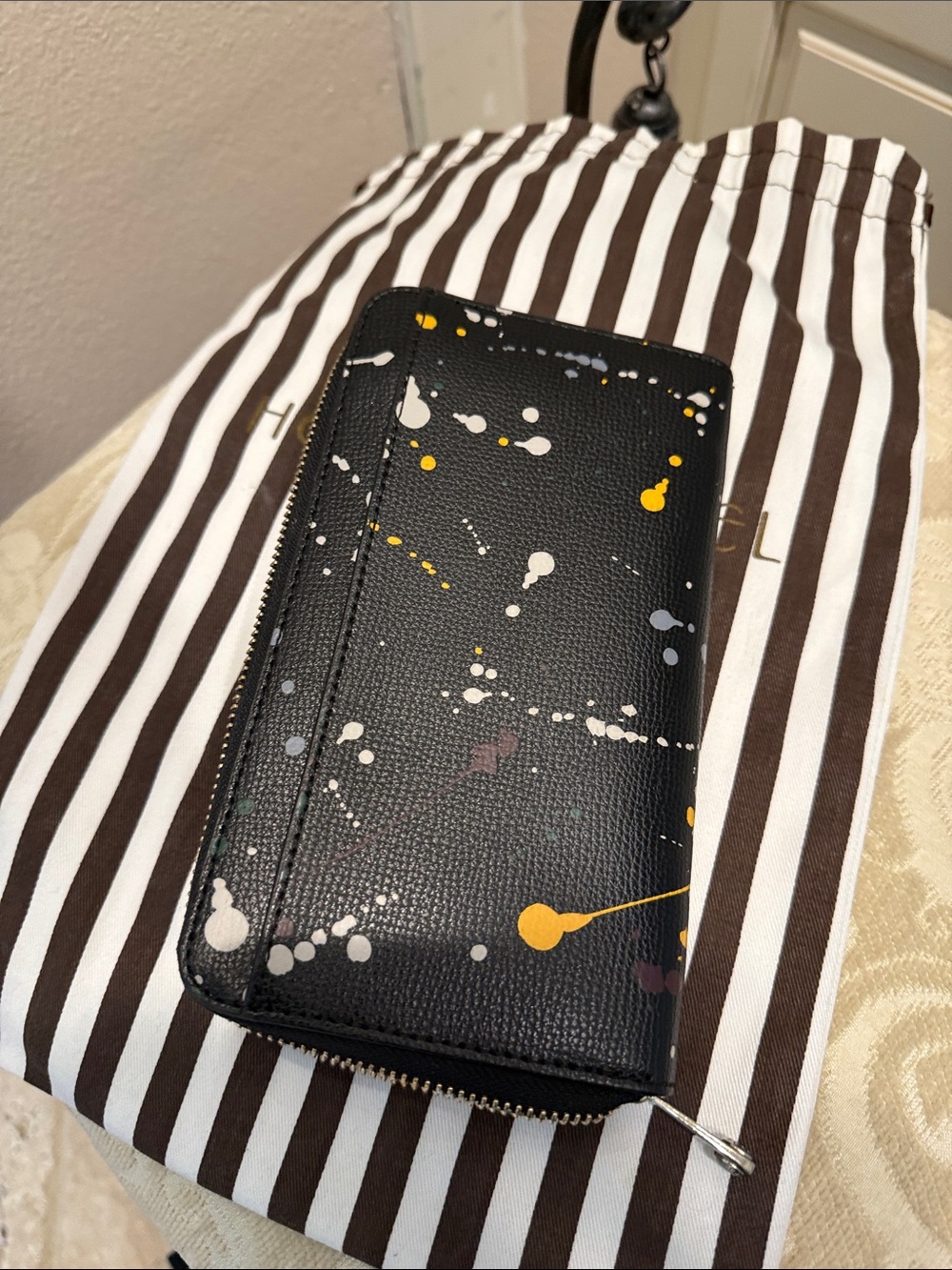 henri bendel Black Paint-Splatter Zip Wallet with Yellow and White Accents - Picture 11 of 11